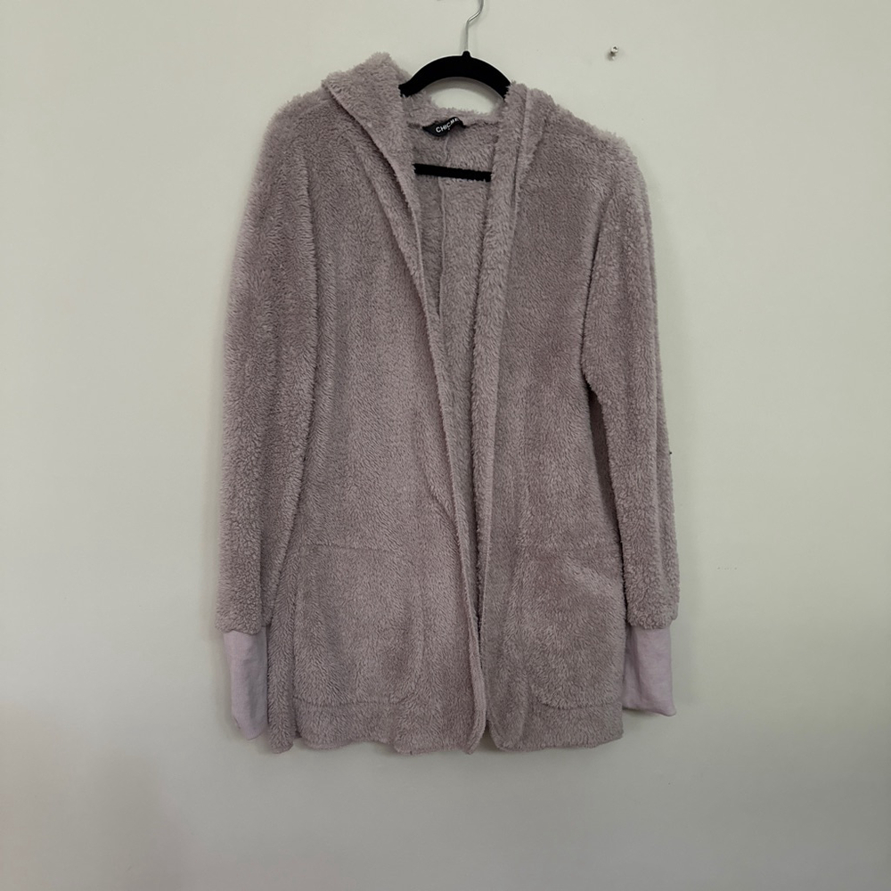 Women's CHICME Lavender Fuzzy Hooded Cardigan Sweater Small